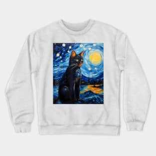 Aesthetic-Surrealism-Starry-Night-Cyprus-Cat-T-Shirt Crewneck Sweatshirt